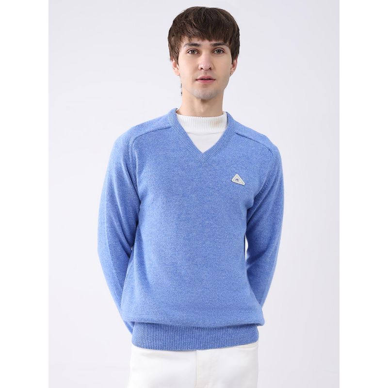 Monte Carlo Blue Solid Full Sleeve Pullover Sweater (3XL)