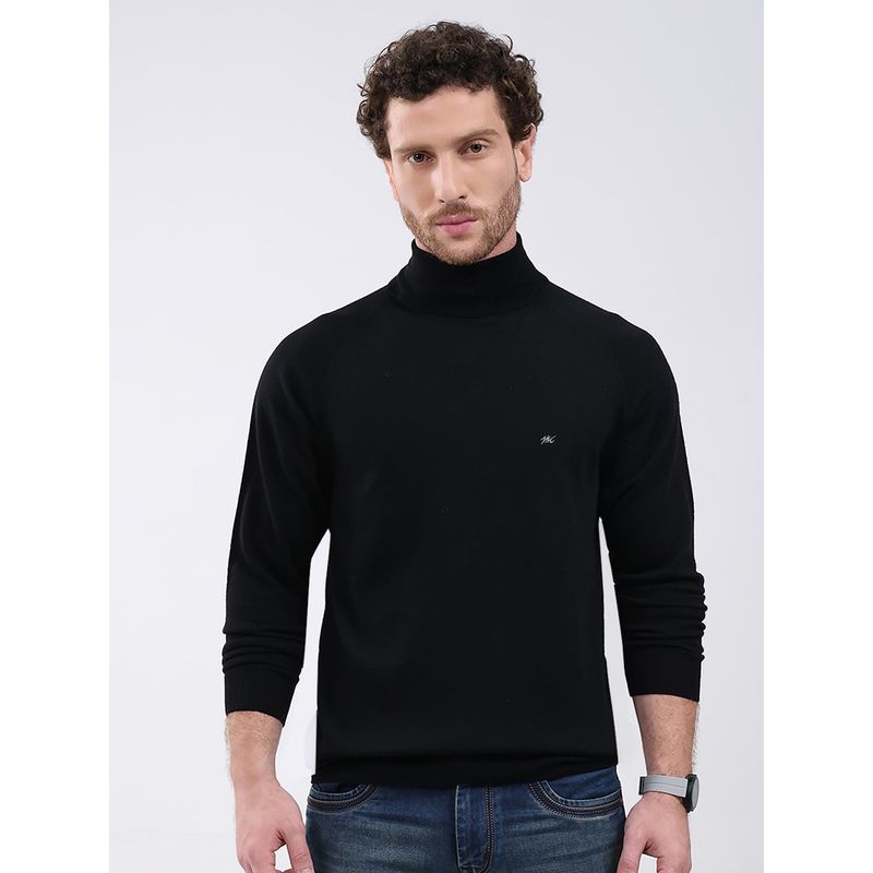 Monte Carlo Black Solid Full Sleeve Pullover Sweater (M)