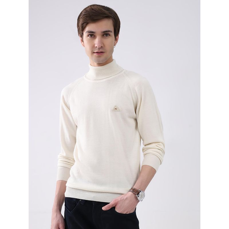 Monte Carlo Cream Solid Full Sleeve Pullover Sweater (XL)