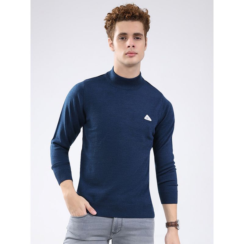 Monte Carlo Teal Solid Full Sleeve Pullover Sweater (M)