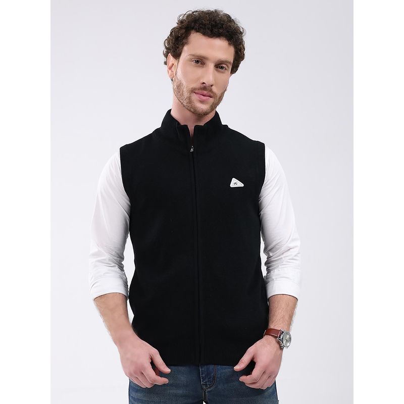 Monte Carlo Black Solid Zipper Sleeveless Sweater (M)