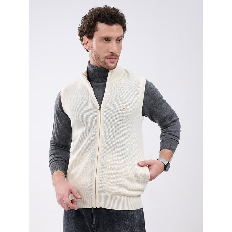 Monte Carlo Cream Solid Zipper Sleeveless Sweater (3XL)