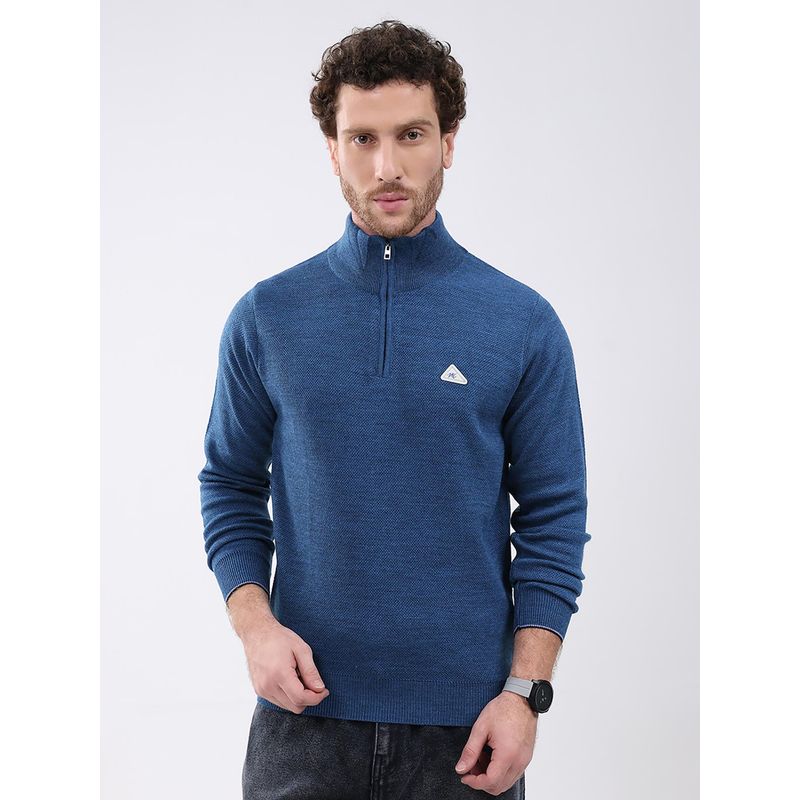 Monte Carlo Teal Solid Full Sleeve Zipper Sweater (XL)