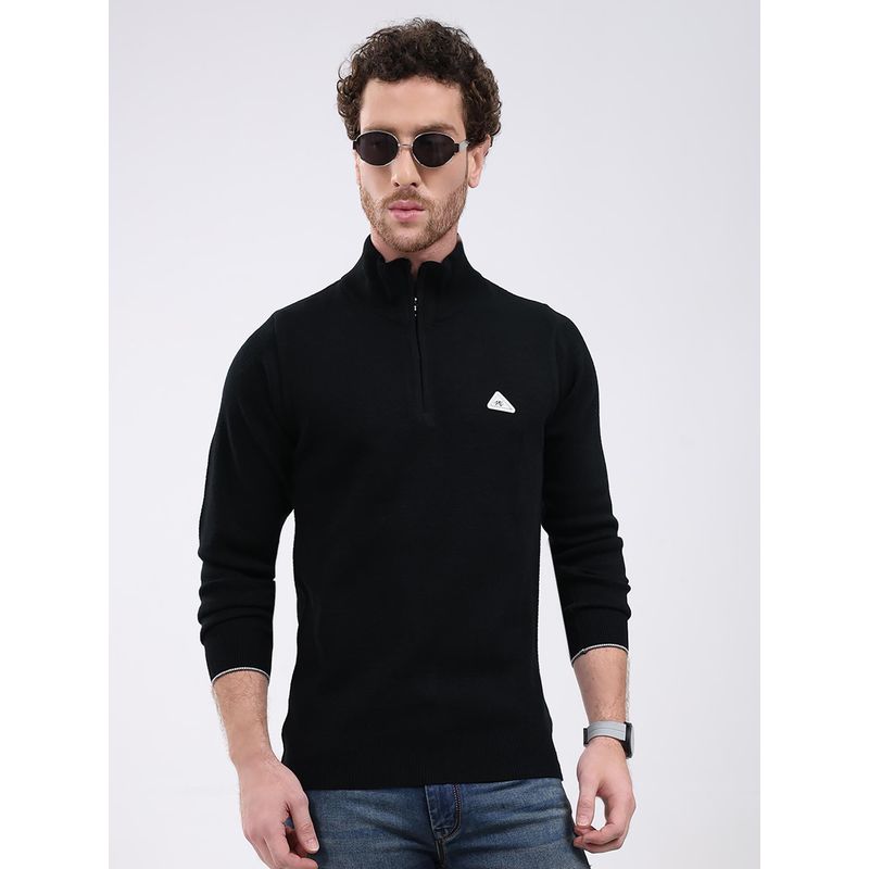 Monte Carlo Black Solid Full Sleeve Zipper Sweater (XL)