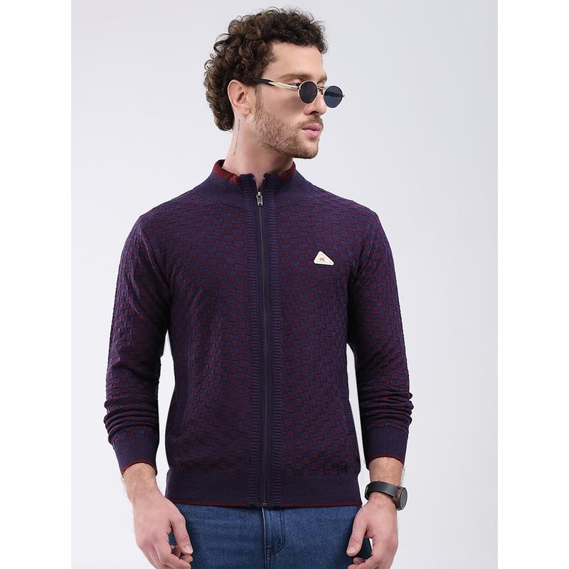 Monte Carlo Purple Full Sleeve Zipper Sweater (L)