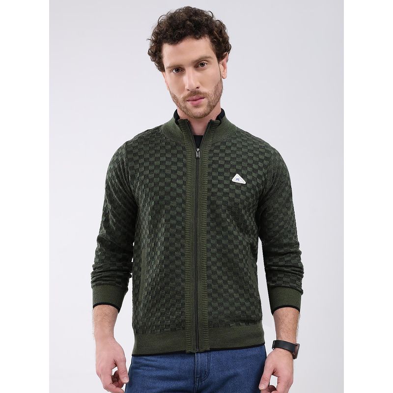 Monte Carlo Olive Full Sleeve Zipper Sweater (M)