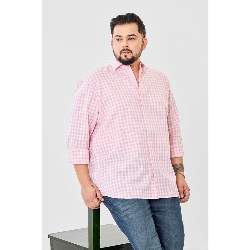 Snitch Pink Checks Plus Size Shirt for Men (3XL)