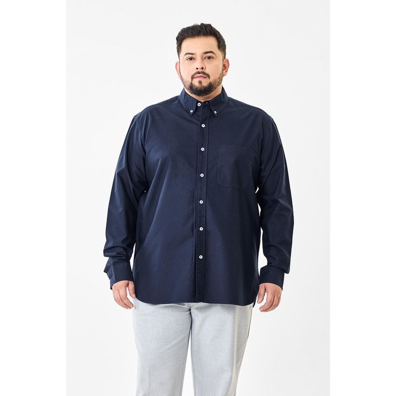 Snitch Navy Blue Solid Plus Size Shirt for Men (3XL)