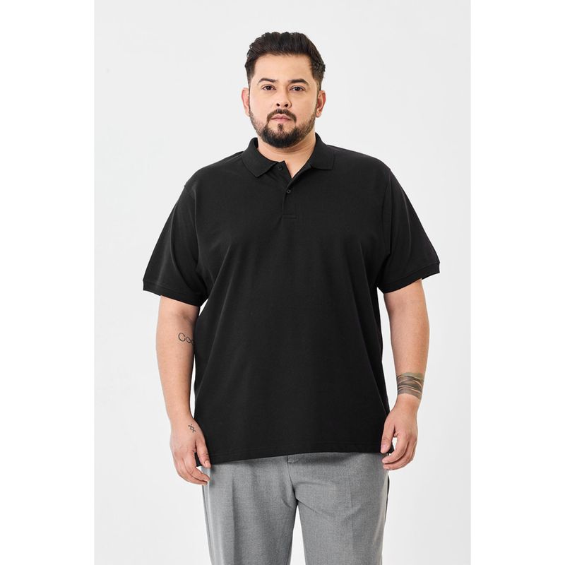 Snitch Black Solid Plus Size Polo T-Shirt for Men (3XL)