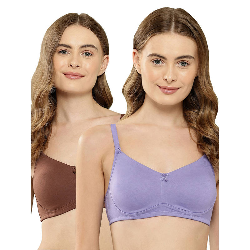 Leading Lady Women Full Coverage Non Padded Non Wired T-Shirt Bra (Pack of 2) (32D)