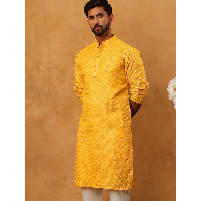 Jompers Festive Cotton Blend Printed Yellow Kurta (S)