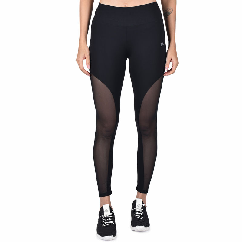 Muscle Torque Gym/yoga High Waist Half Side Mesh Tight - Black (XXL)