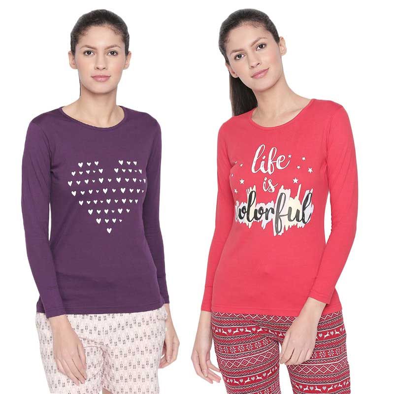 Bodycare Bodyactive Pack Of 2 Women'S Tshirt - Multi-Color (L)