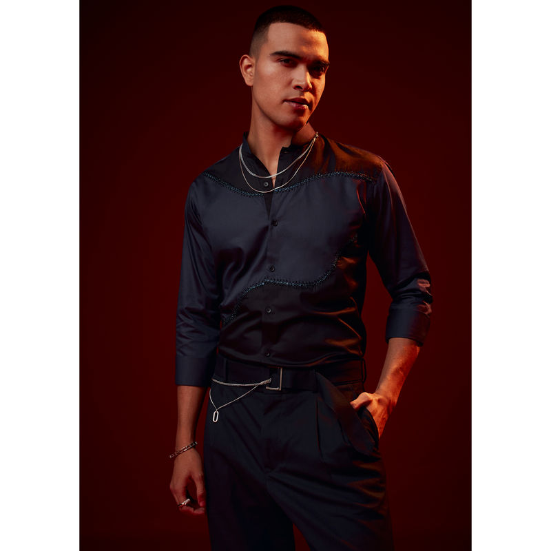 KALKI FASHION Blue Patch Work Embellished Casual Shirt (M)