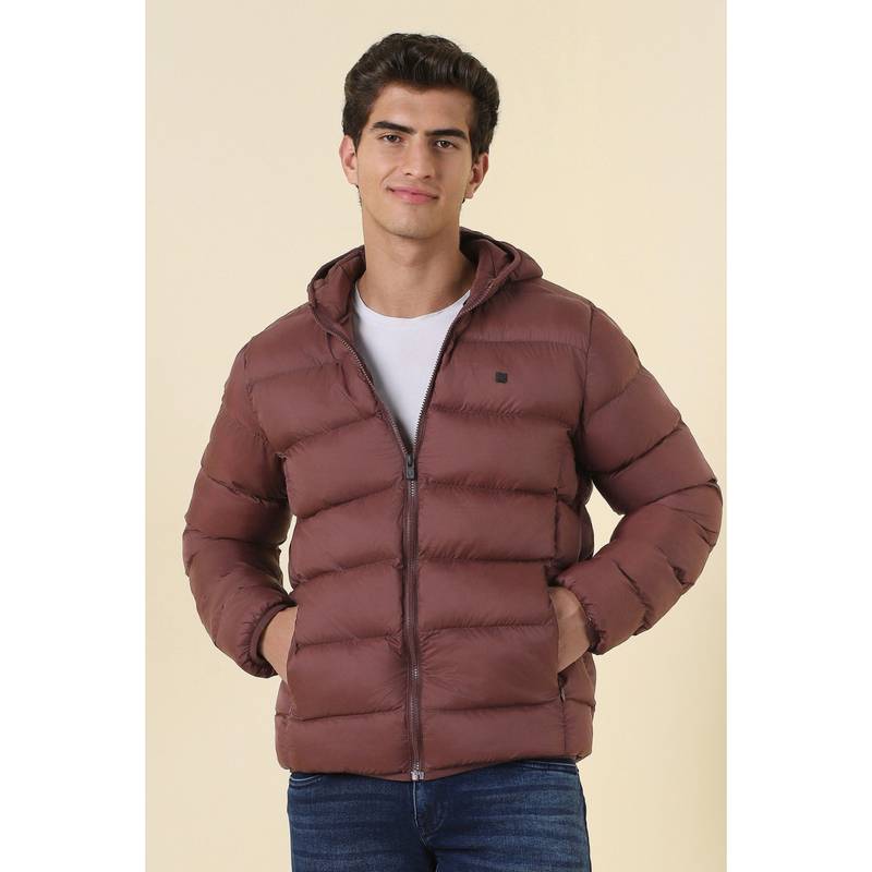 Allen Solly Maroon Nylon Solid Jacket (L)