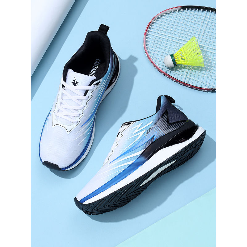 Cantabil Men White & Blue Block Sports Running Shoes (UK 7)