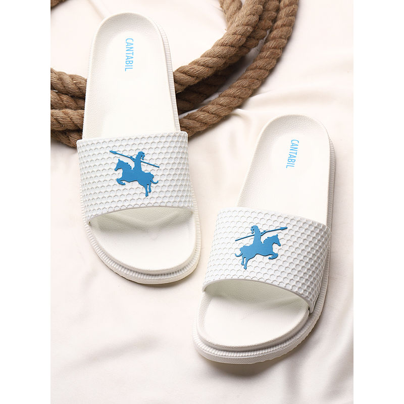 Cantabil Men White Comfortable Self Design Sliders (UK 8)