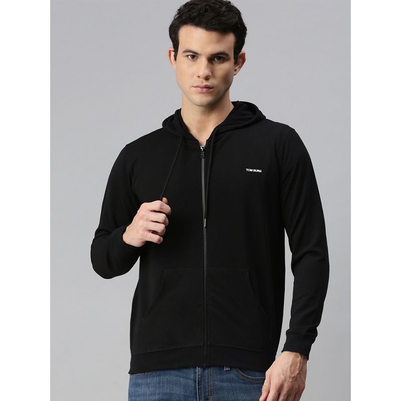 TOM BURG Men Black Solid Hoodie (S)