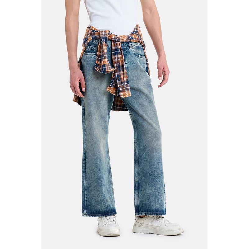 Snitch Blue Acid Wash Flared Casual Jeans for Men (30)