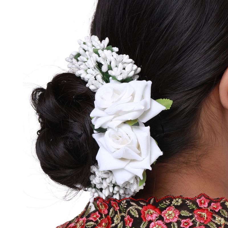 VIRAASI Hair Bun Accessory White and Green Floral Veni for Women and Girls Buy VIRAASI Hair Bun