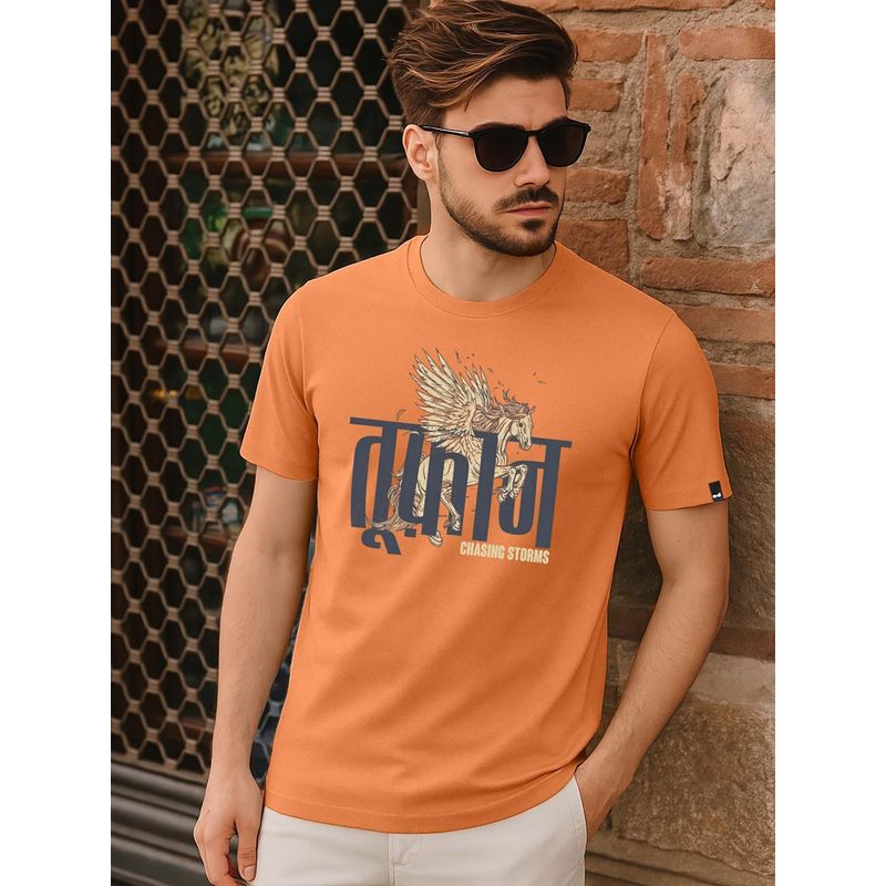 Bewakoof Orange Cotton Lycra Half Sleeves T-Shirt (S)