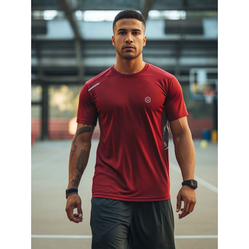 CHKOKKO Maroon Men Gym T-Shirt (L)