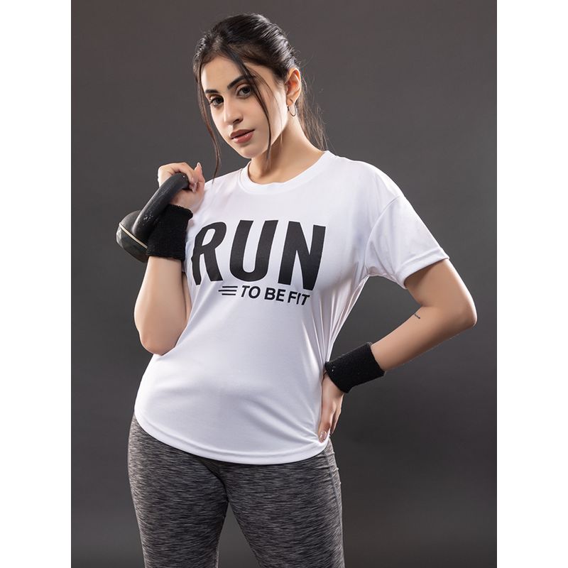 CHKOKKO Women Round Neck Dry Fit White Gym Sports T-Shirt (XL)