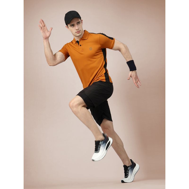 CHKOKKO Men Rust Polyester Solid Regular Fit Polo T-Shirt (L)