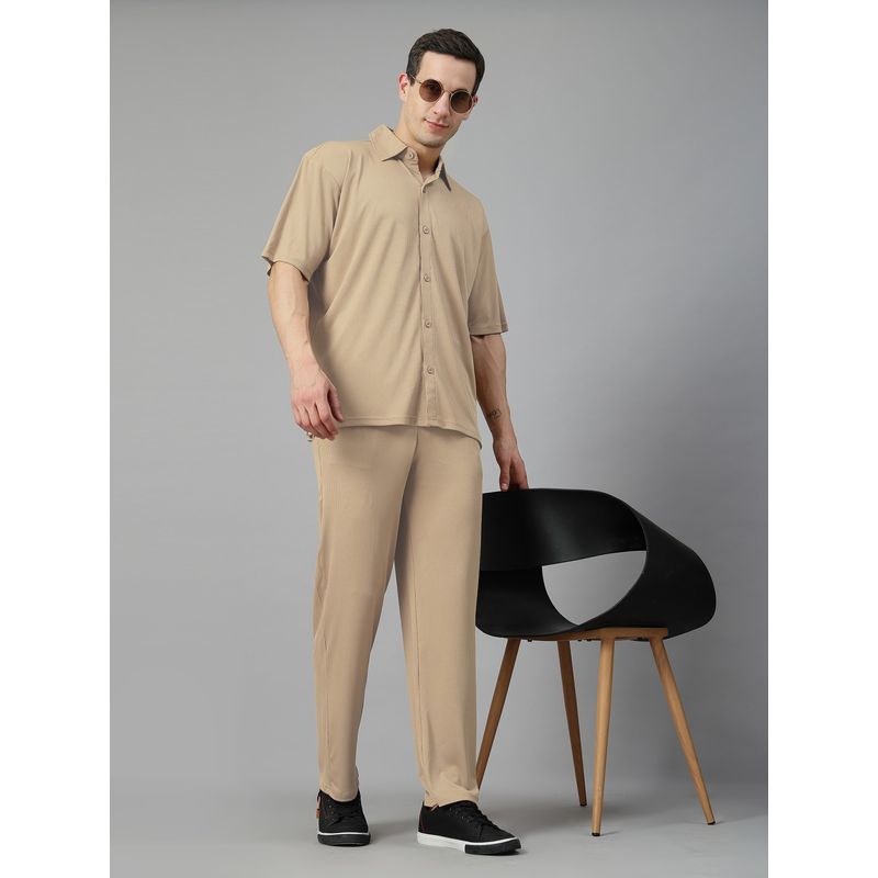 CHKOKKO Men Beige Summer Co-Ord (Set of 2) (2XL)