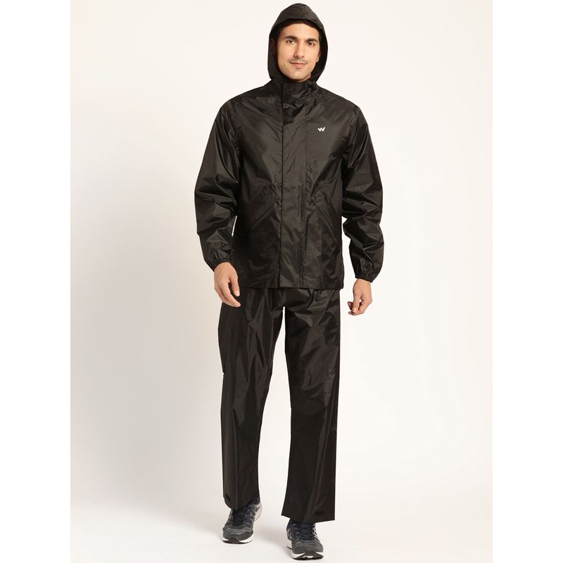 Wildcraft Men Black Polyester Solid Rain Jacket with Pant (Set of 2) (2XL)