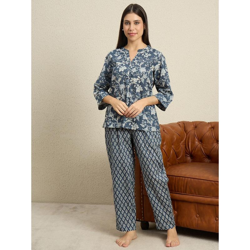 July Nightwear Womens WPC867 Cotton Navy Short Kurti with Pyjama (S)