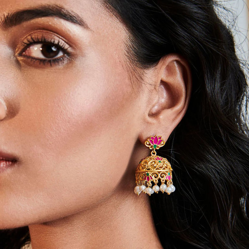 HASTINI jhumkas (gold x pastel pink) main image 1