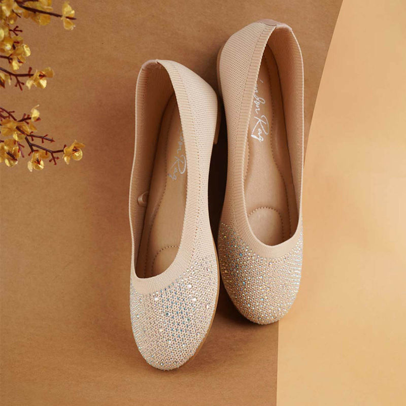 London Rag Beige Rhinestones Embellished Flat Ballerinas (EURO 39)