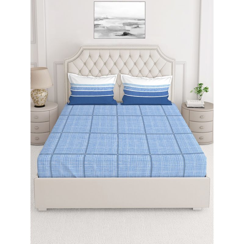 Buy Layers Lombardy 144 TC Double Bedsheet Blue Online