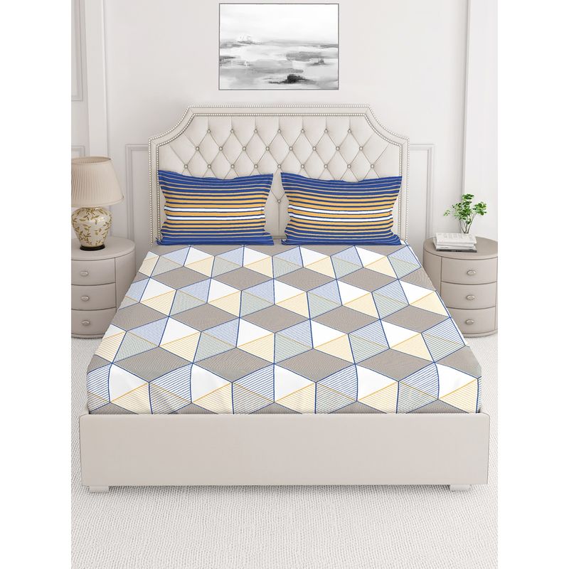 Buy Layers Lombardy 144 TC Double Bedsheet Grey Online