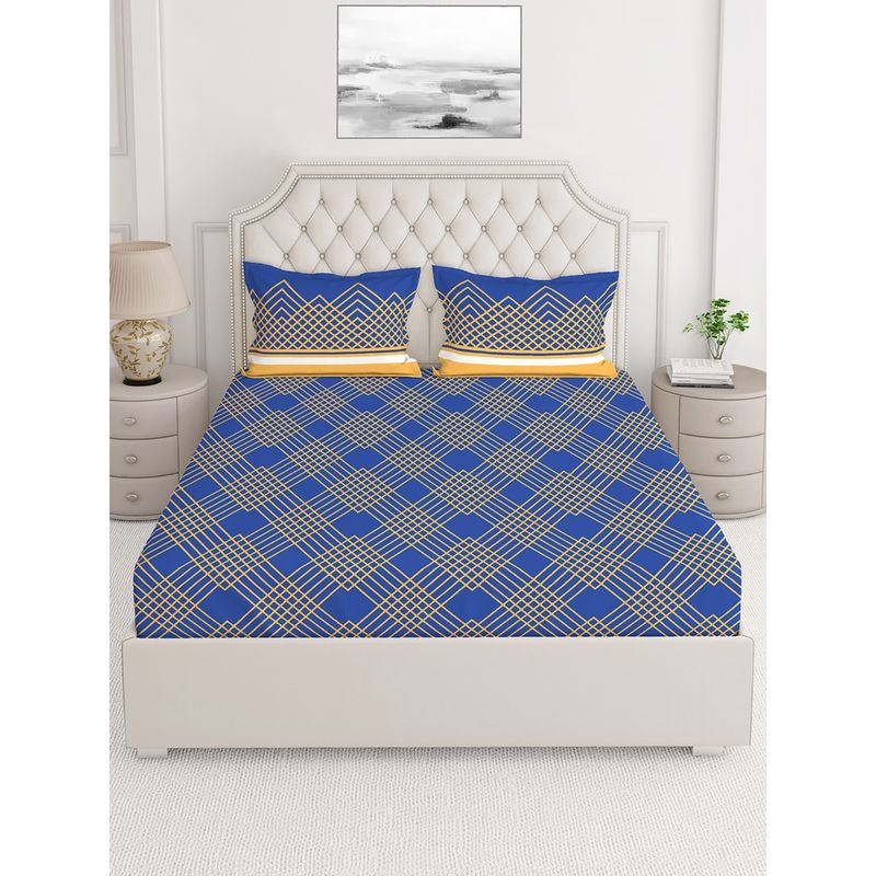 Buy Layers Lombardy 144 TC Double Bedsheet Blue Online
