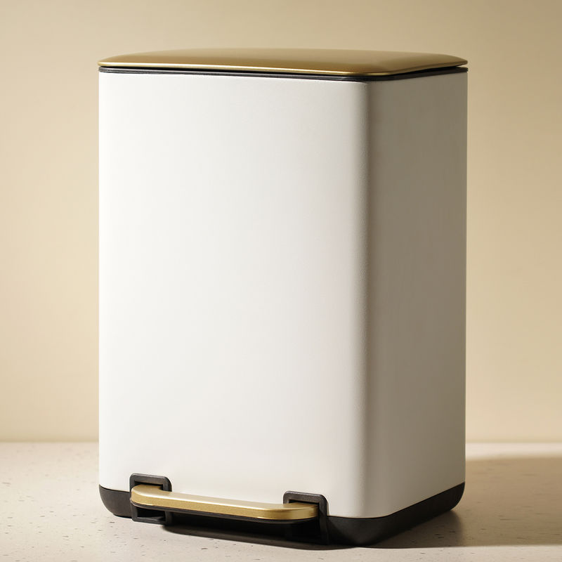 Pure Home + Living White Iron Pedal Rectangular Waste Bin with Lid (S)
