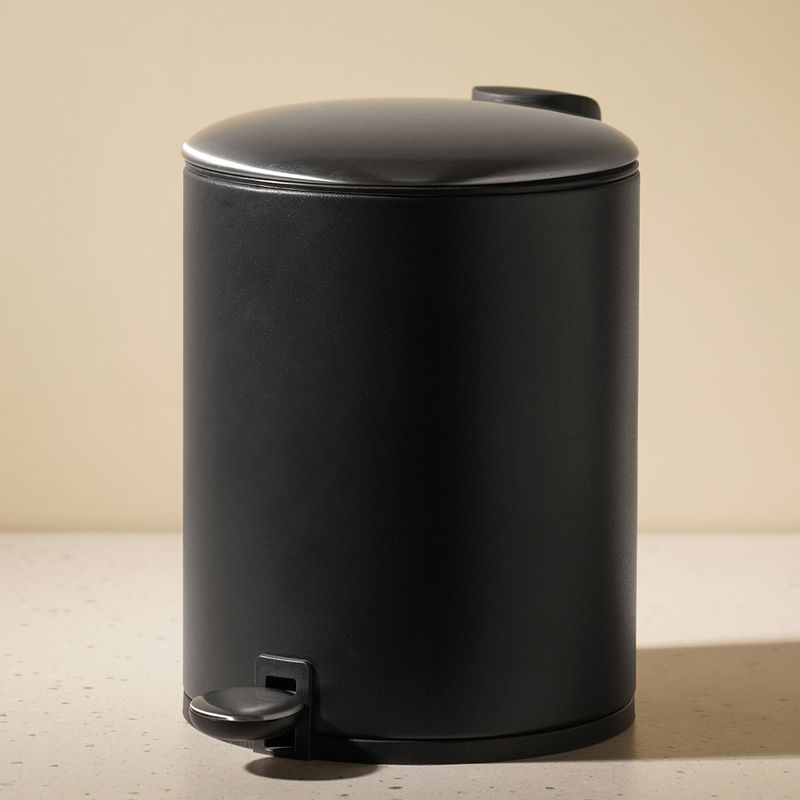 Pure Home + Living Black Iron Pedal Circular Waste Bin with Lid (L)
