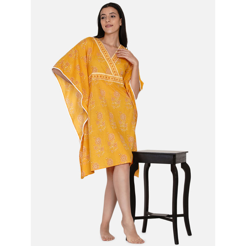The Kaftan Company Block Print Cotton Kaftan Yellow Buy The Kaftan