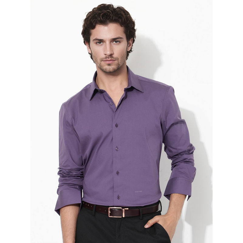 Rare Rabbit Bendict Dusky Purple Plain Regular Fit Shirt (S)