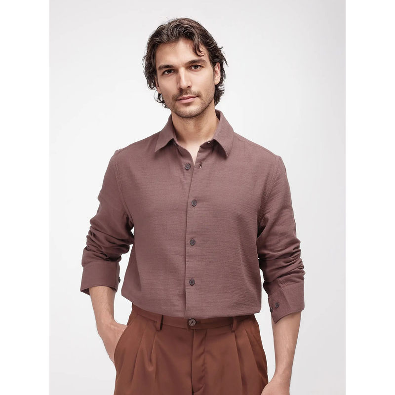 Rare Rabbit Enim Dusky Maroon Plain Relaxed Fit Shirt (XS)
