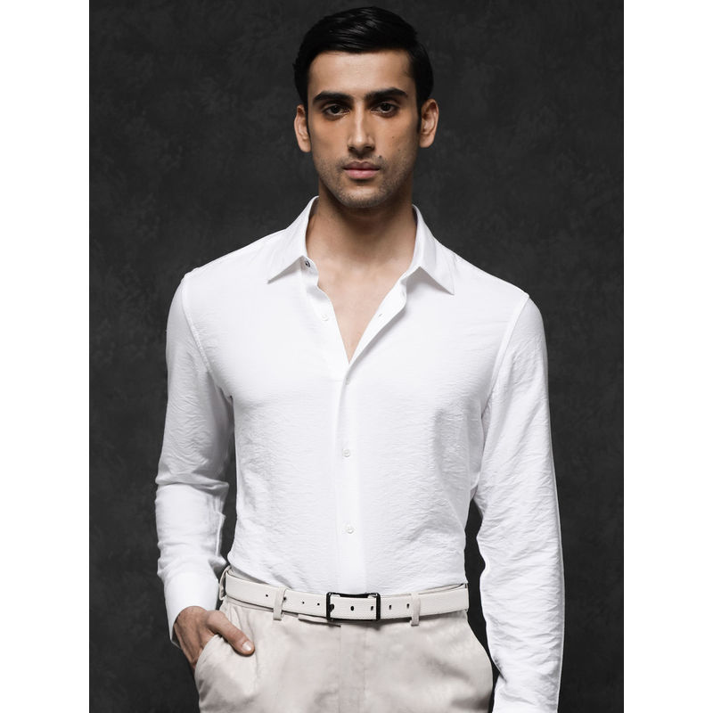 Rare Rabbit Esty White Textured Regular Fit Shirt (2XL)