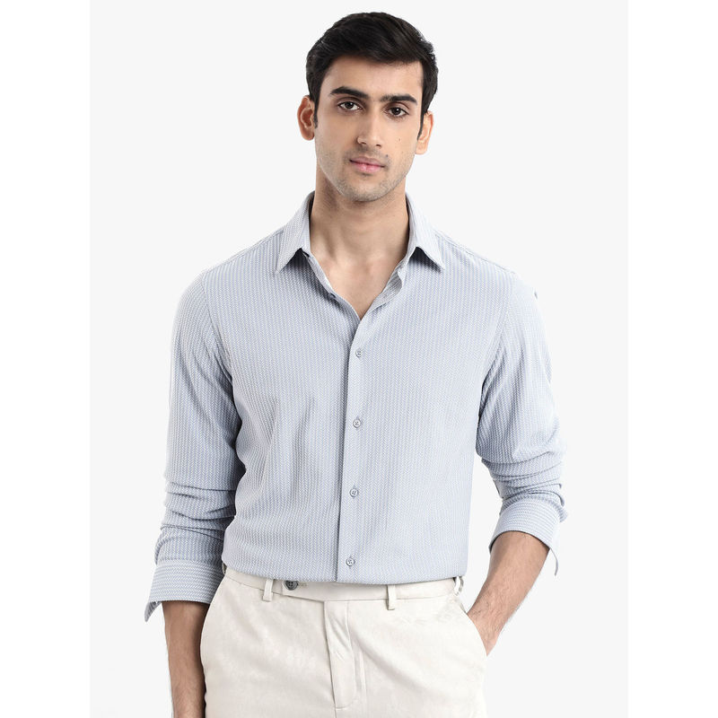 Rare Rabbit Exclo Light Blue Jacquard Regular Fit Shirt (M)