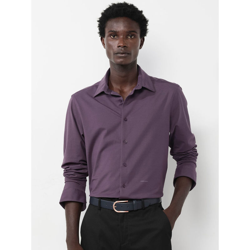 Rare Rabbit Fly Knit Dark Purple Plain Regular Fit Shirt (S)