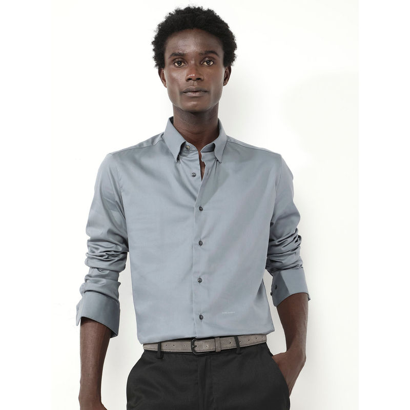 Rare Rabbit Holand Dusky Grey Plain Regular Fit Shirt (S)