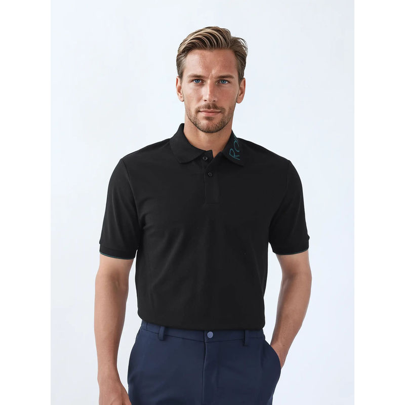 Rare Rabbit Limo Black Solid Regular Fit Polo T-Shirt (3XL)