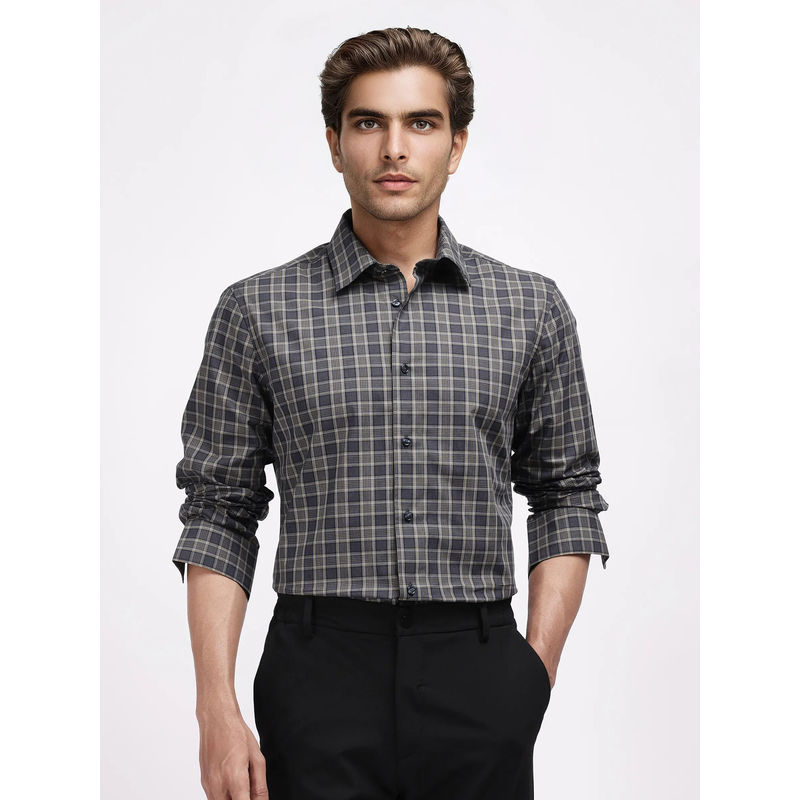 Rare Rabbit Myro-2 Black Checked Regular Fit Shirt (S)