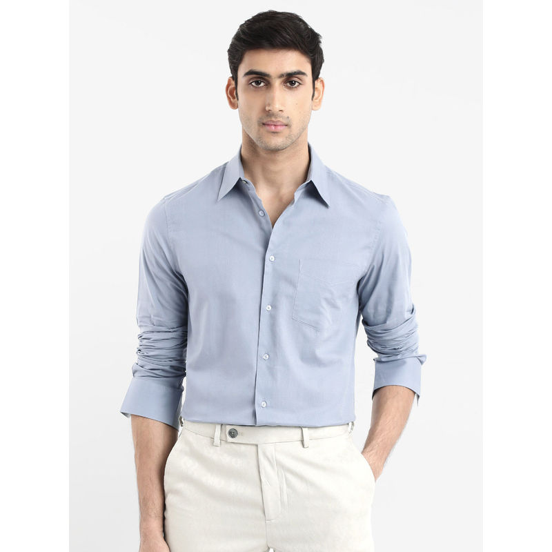 Rare Rabbit Myte Light Blue Checked Regular Fit Shirt (S)