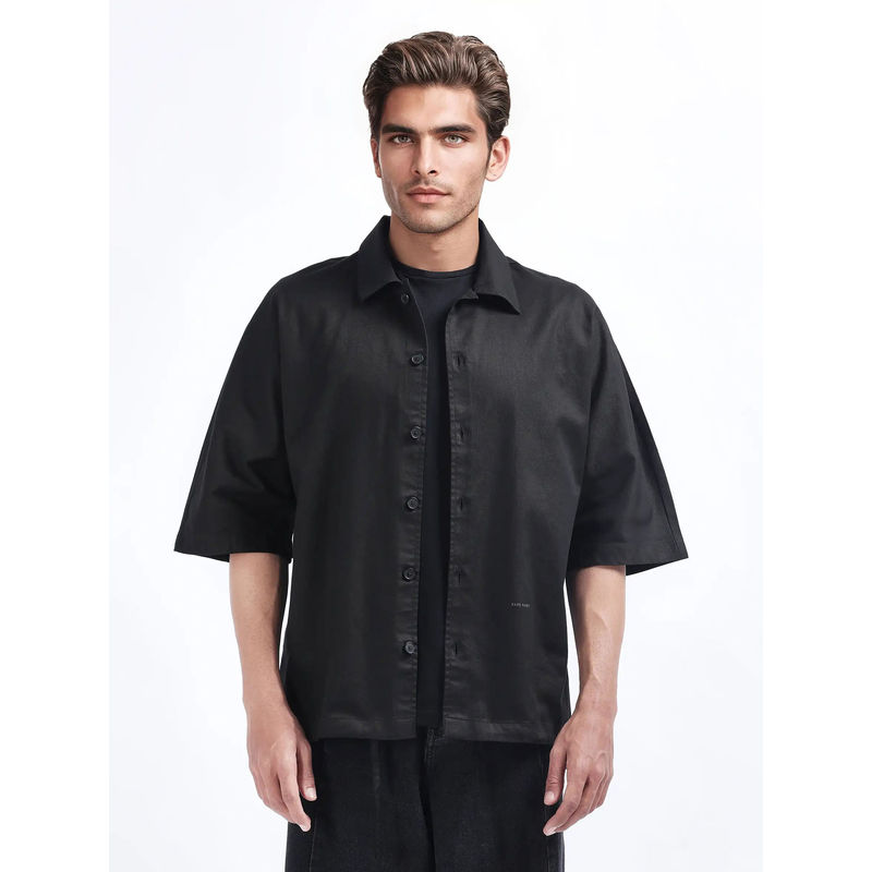 Rare Rabbit Twill Black Plain Oversized Shirt (XS)