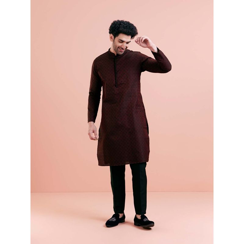 KISAH Men Maroon Woven Kurta with Pant (Set of 2) (38)